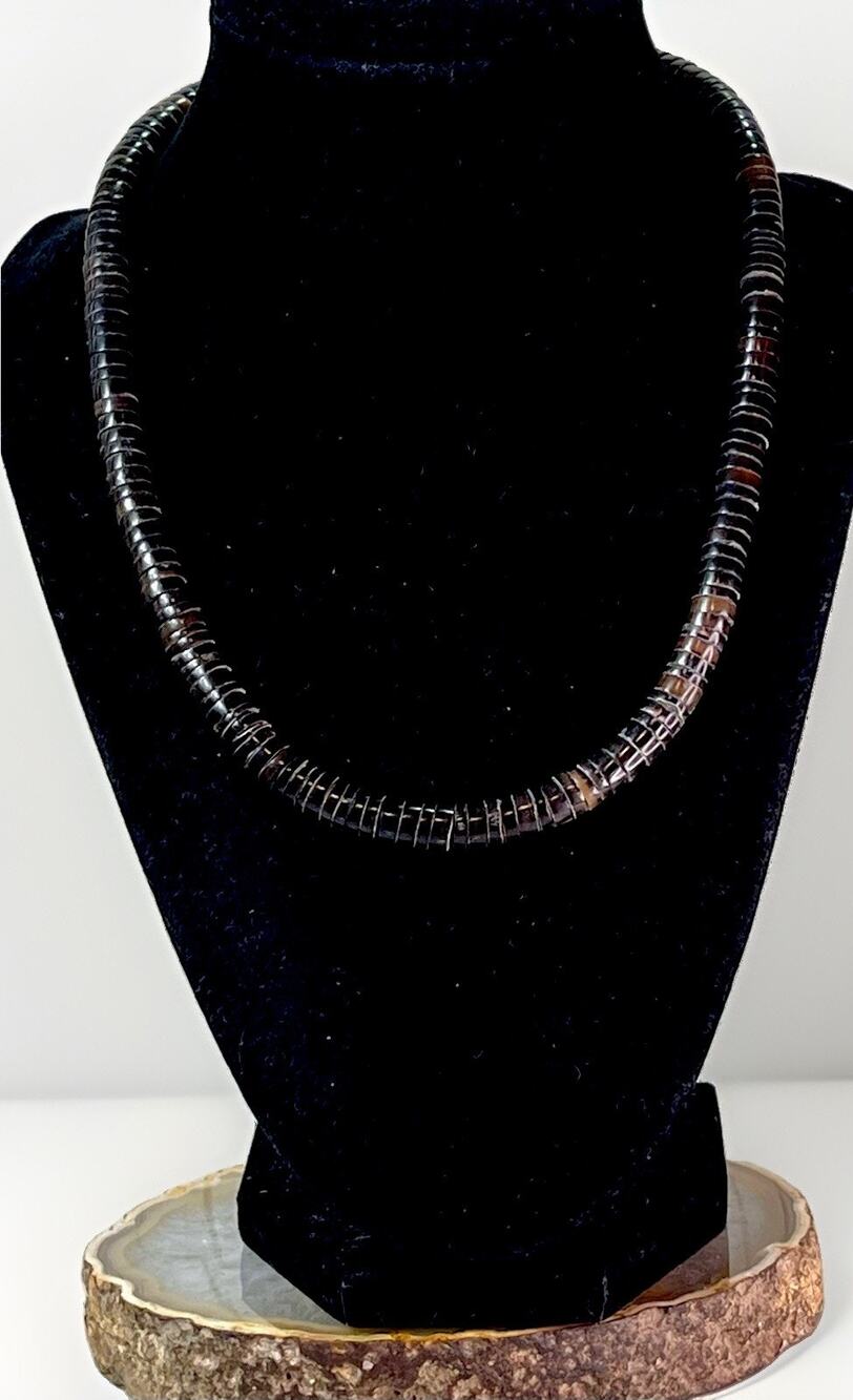 VTG Graduated Brown Shell Heishi Disc Bead Necklace 18” 50.9g Southwestern